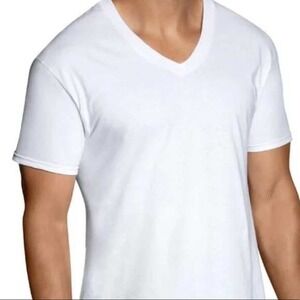 Saks Fifth Avenue Mens White V-Neck T-Shirt Soft Cotton Blend‎ Everyday Tee MED